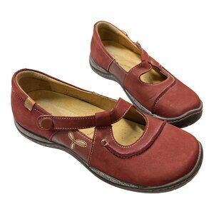 Colorado Mary Jane Shoes Womens 7 Red Leather Button Close Comfort Slip On